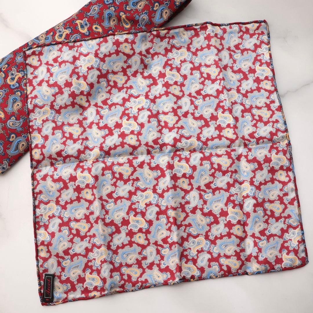 未使用 ASCOT ペイズリー柄 レッド ネクタイとポケットチーフ