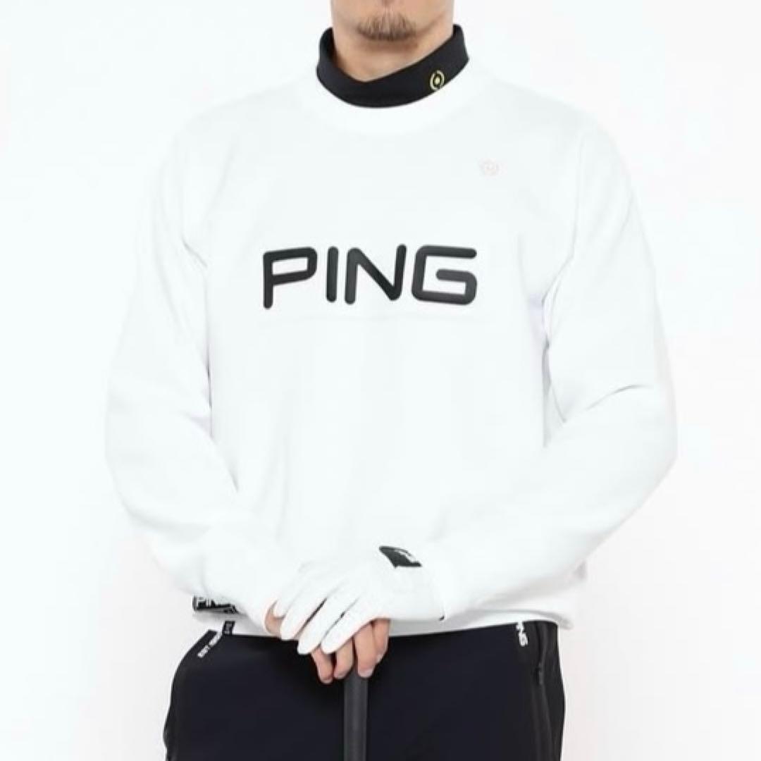 PING/メンズ/GOLDシリーズ/ホワイト/M size/ビッグロゴニット
