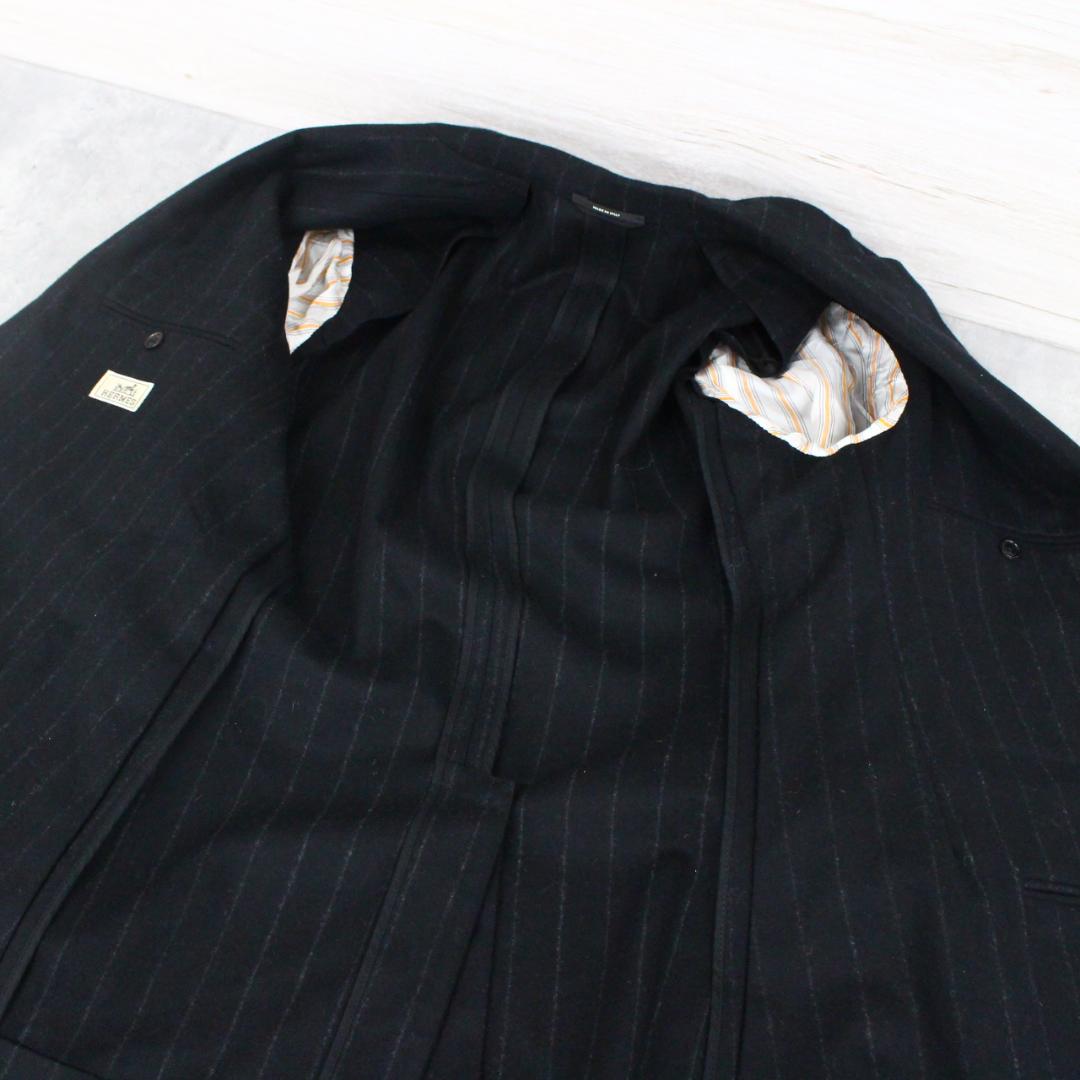 ◇美品 HERMES エルメス メンズ スーツ上下 ブラックストライプ ウール