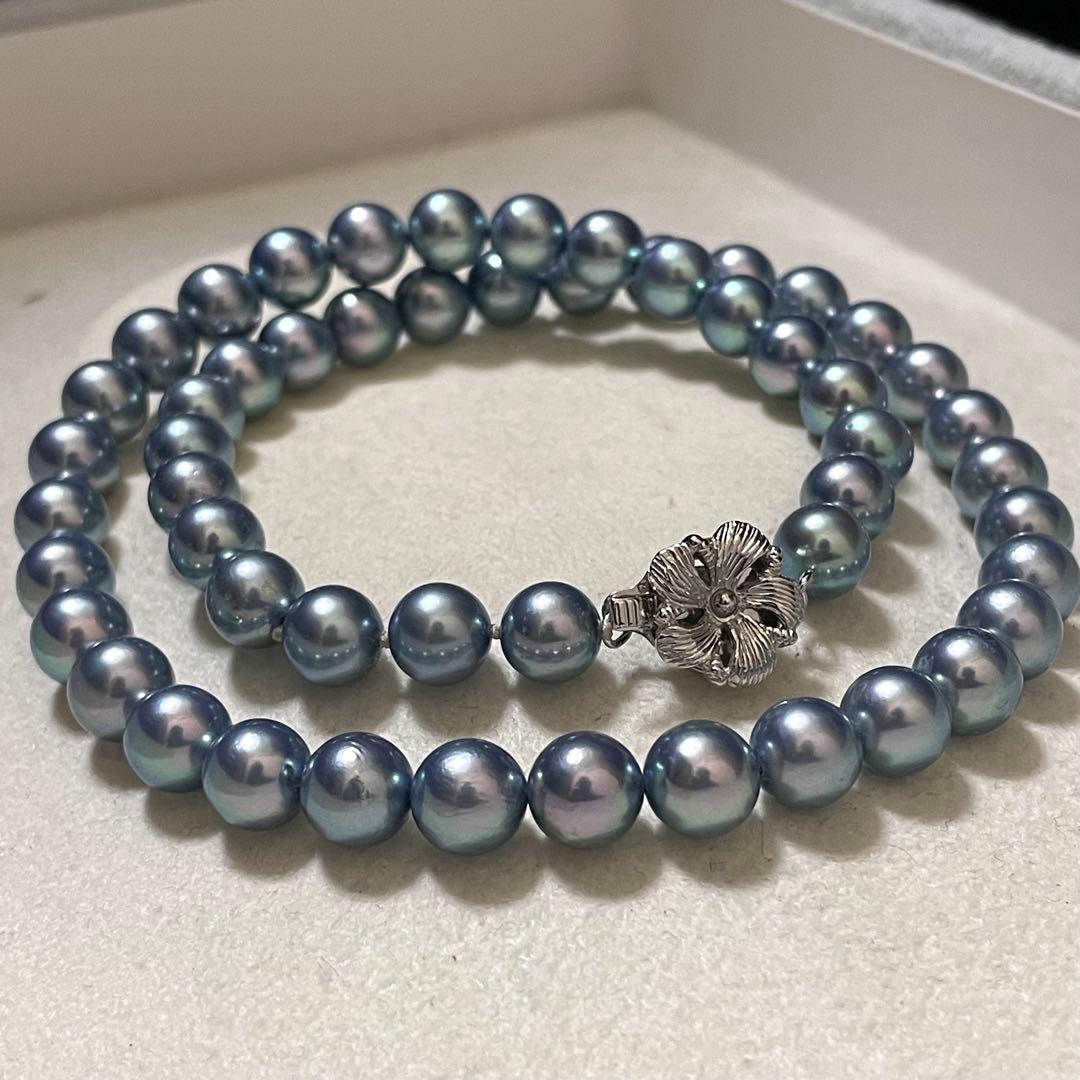 【極美品✨テリ強】あこや真珠 ネックレス 7.5-8.0 パール 本真珠 ブルー