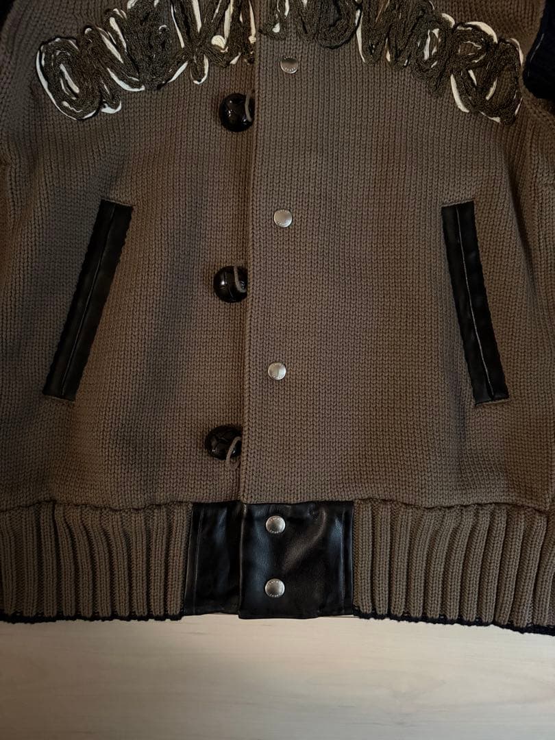 極美品★sacai エリックヘイズ 刺繍 ニットブルゾン スタジャン レザー切替