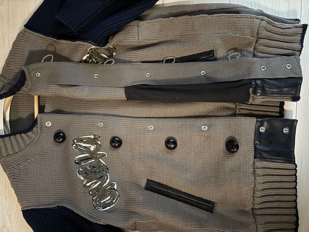 極美品★sacai エリックヘイズ 刺繍 ニットブルゾン スタジャン レザー切替