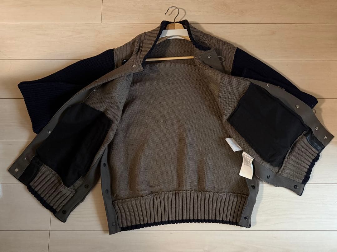 極美品★sacai エリックヘイズ 刺繍 ニットブルゾン スタジャン レザー切替