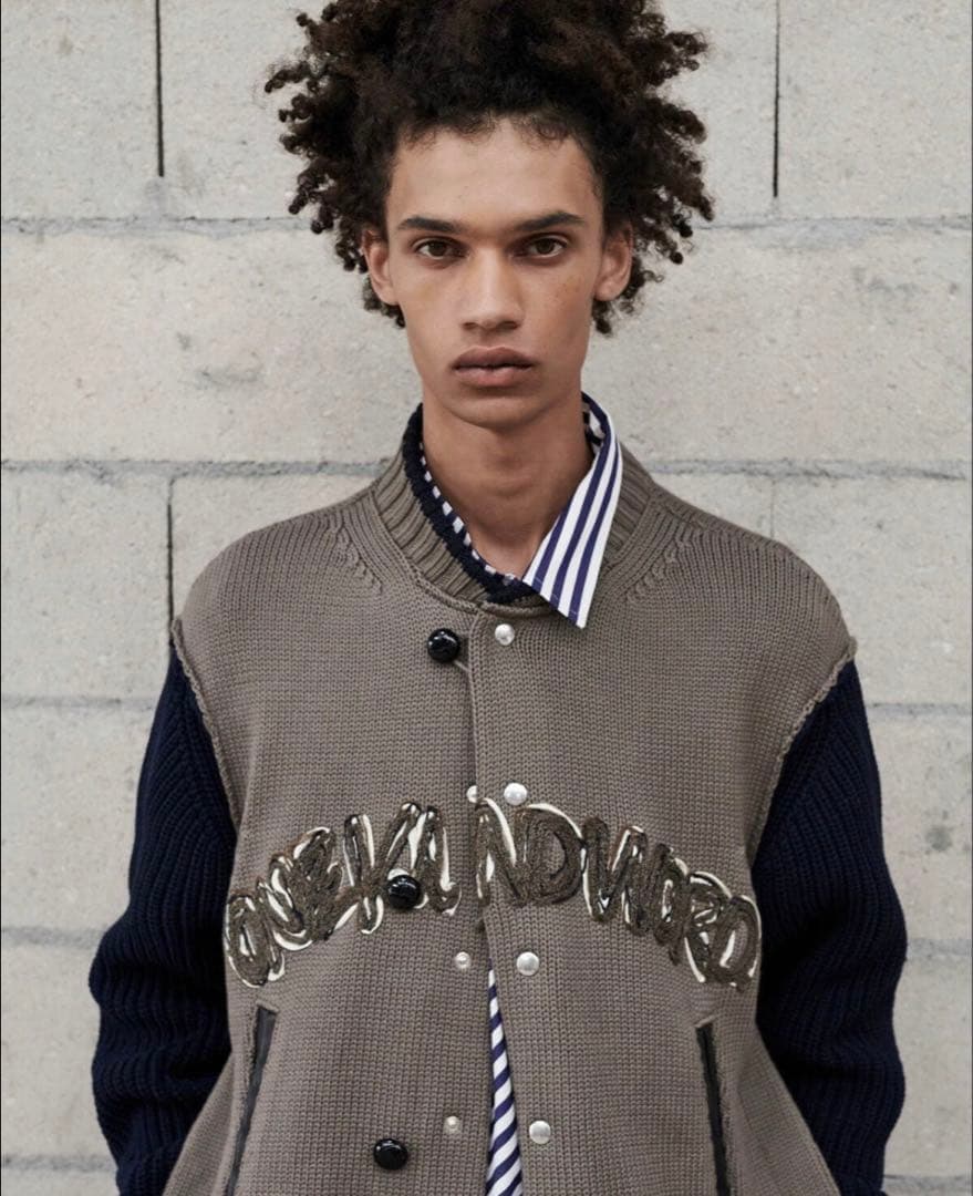 極美品★sacai エリックヘイズ 刺繍 ニットブルゾン スタジャン レザー切替