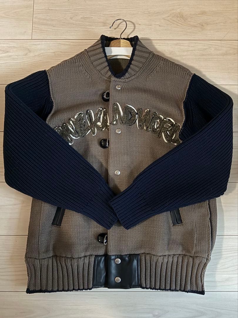 極美品★sacai エリックヘイズ 刺繍 ニットブルゾン スタジャン レザー切替