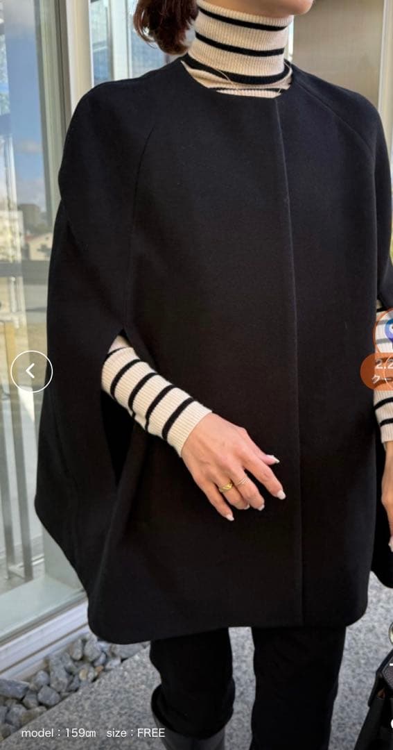 専用ページ 新品(インターファクトリー)ノーカラーケープコート ブラックポンチョ