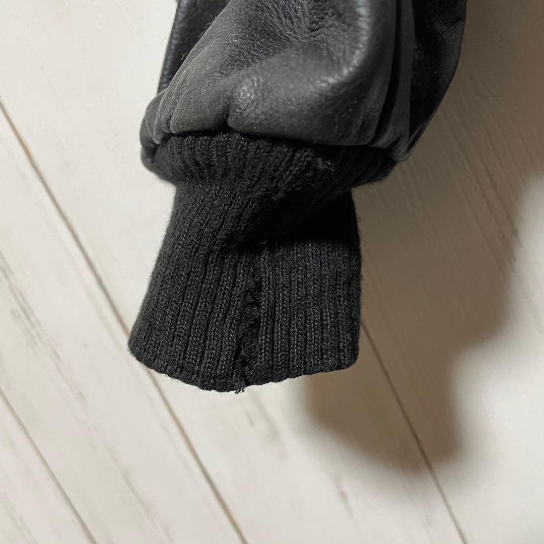 90s USA製 HARRIS 刺繍 ロゴ ブラック 黒 袖 レザー スタジャン