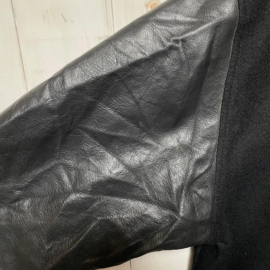 90s USA製 HARRIS 刺繍 ロゴ ブラック 黒 袖 レザー スタジャン