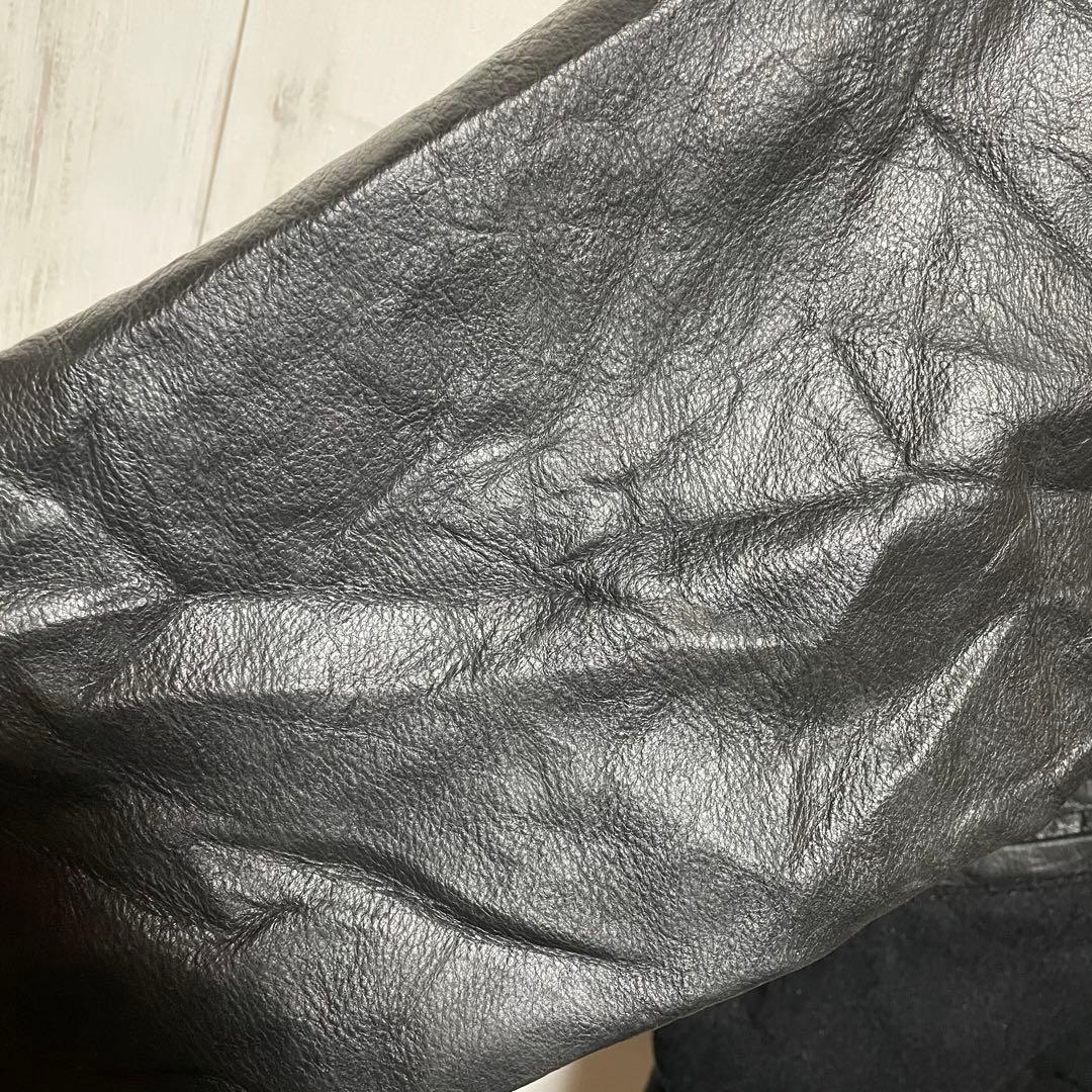 90s USA製 HARRIS 刺繍 ロゴ ブラック 黒 袖 レザー スタジャン