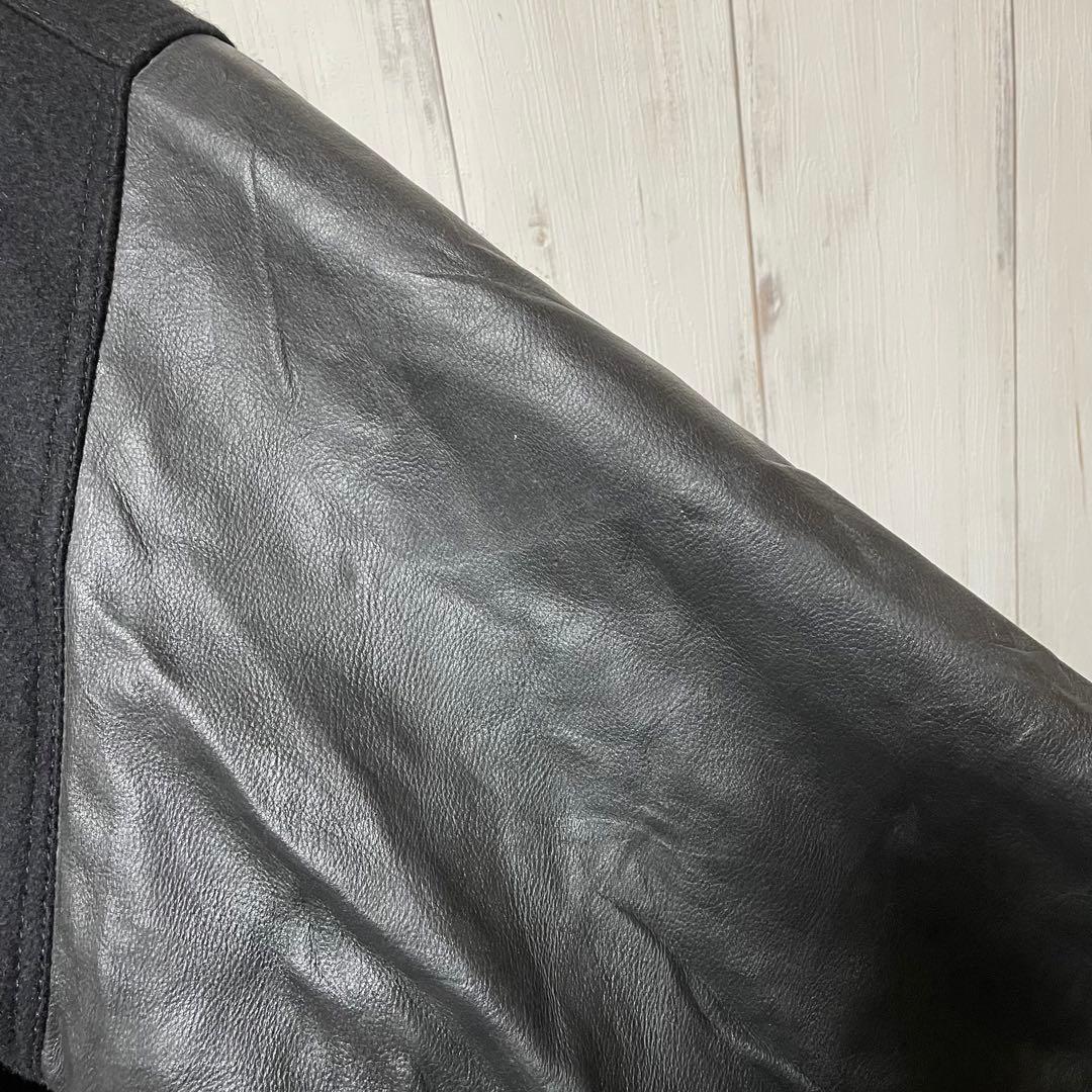 90s USA製 HARRIS 刺繍 ロゴ ブラック 黒 袖 レザー スタジャン