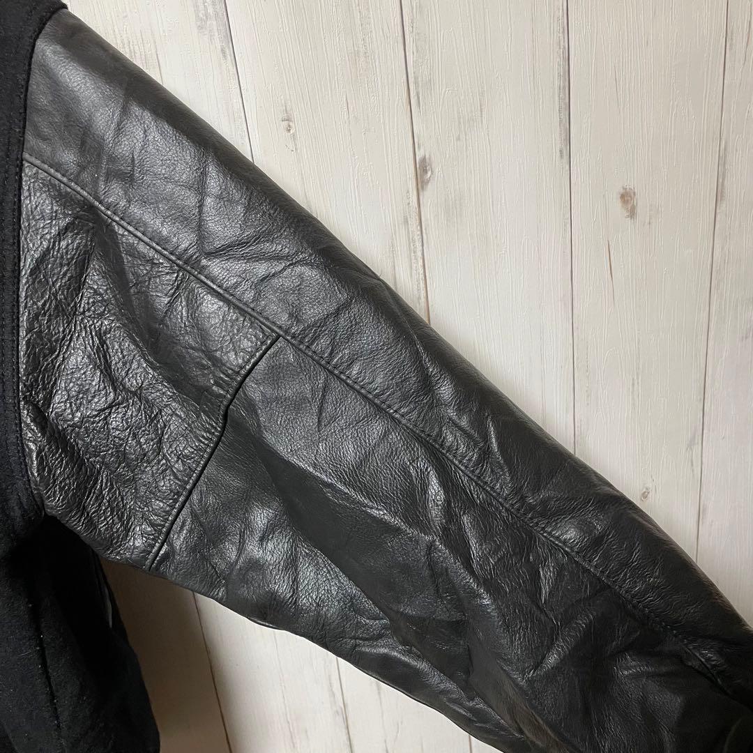 90s USA製 HARRIS 刺繍 ロゴ ブラック 黒 袖 レザー スタジャン