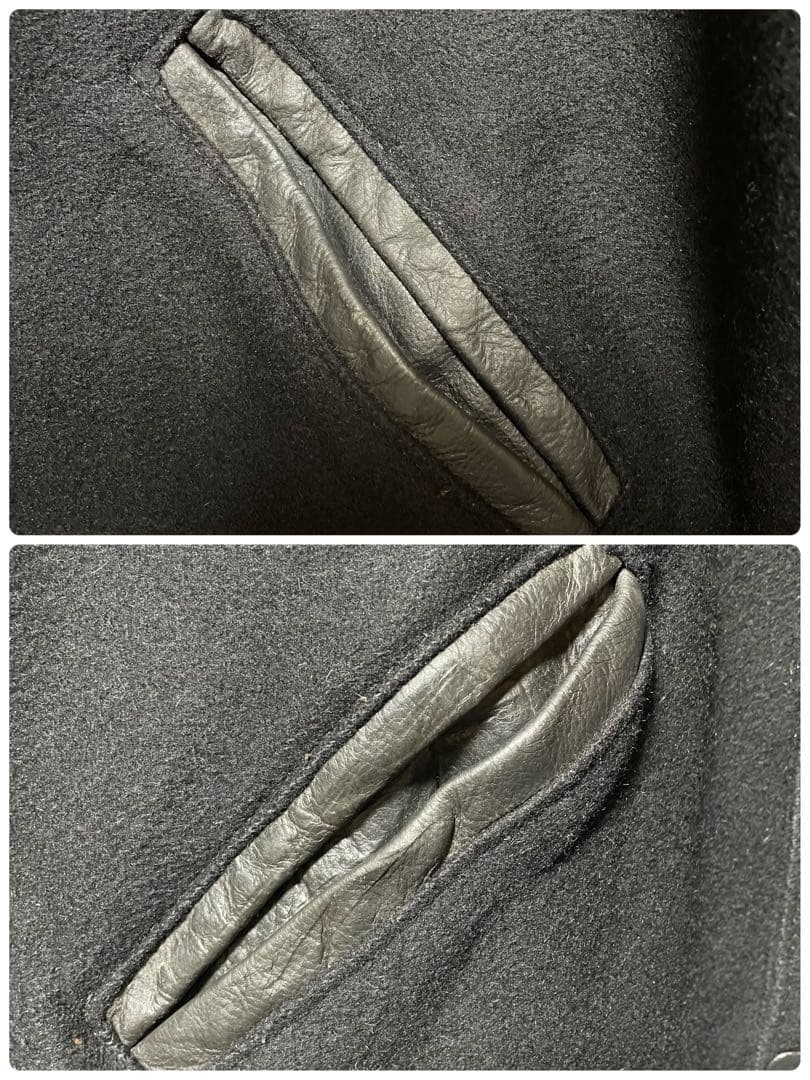 90s USA製 HARRIS 刺繍 ロゴ ブラック 黒 袖 レザー スタジャン