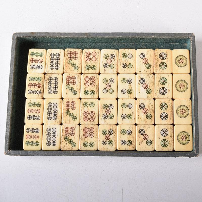 ぶるースカイ　中国　竹嵌　骨牌　背竹牌　麻雀牌　ケース付　C　7747