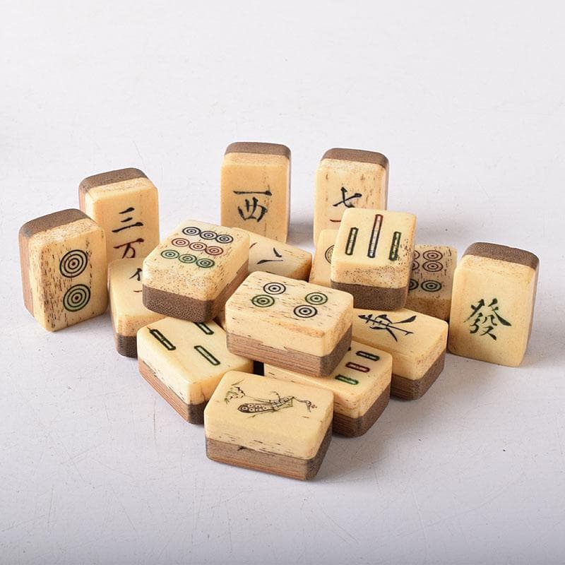 ぶるースカイ　中国　竹嵌　骨牌　背竹牌　麻雀牌　ケース付　C　7747