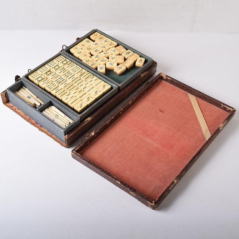 ぶるースカイ　中国　竹嵌　骨牌　背竹牌　麻雀牌　ケース付　C　7747