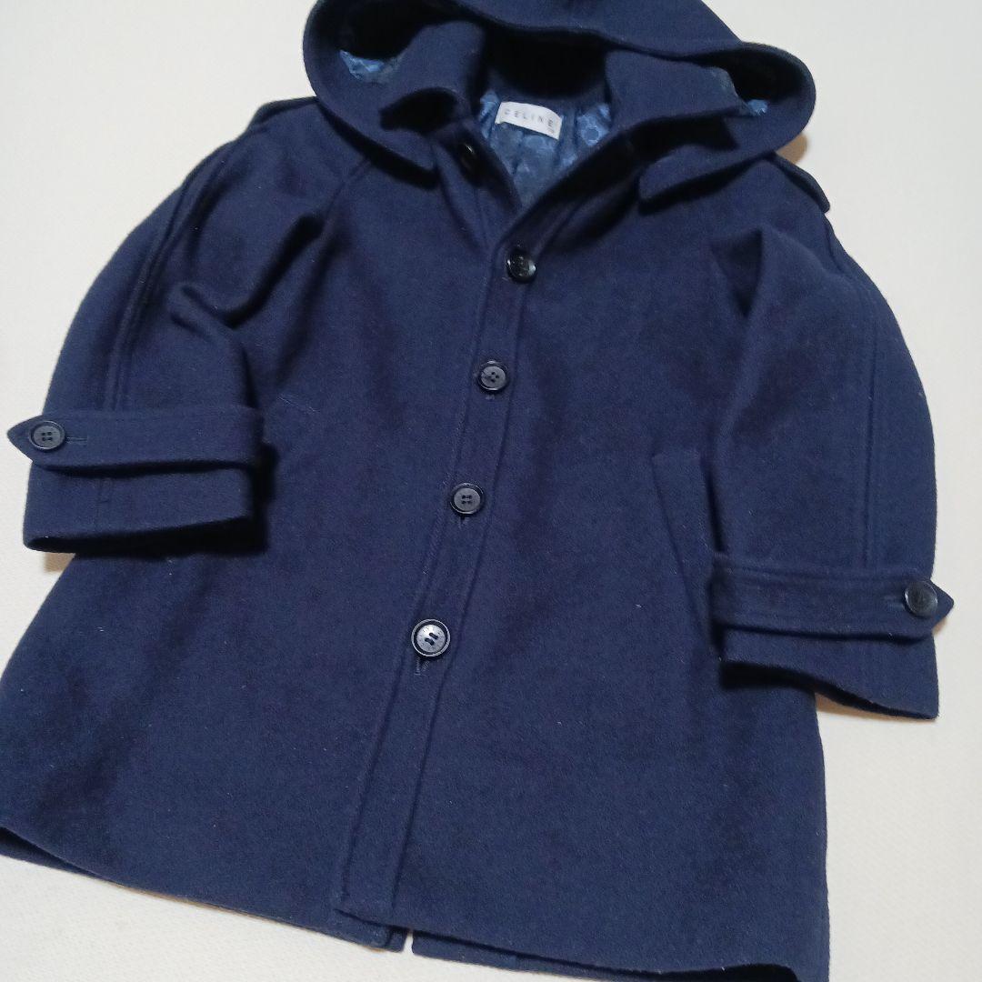 CELINE 美品ネイビー フード付きウールコート110