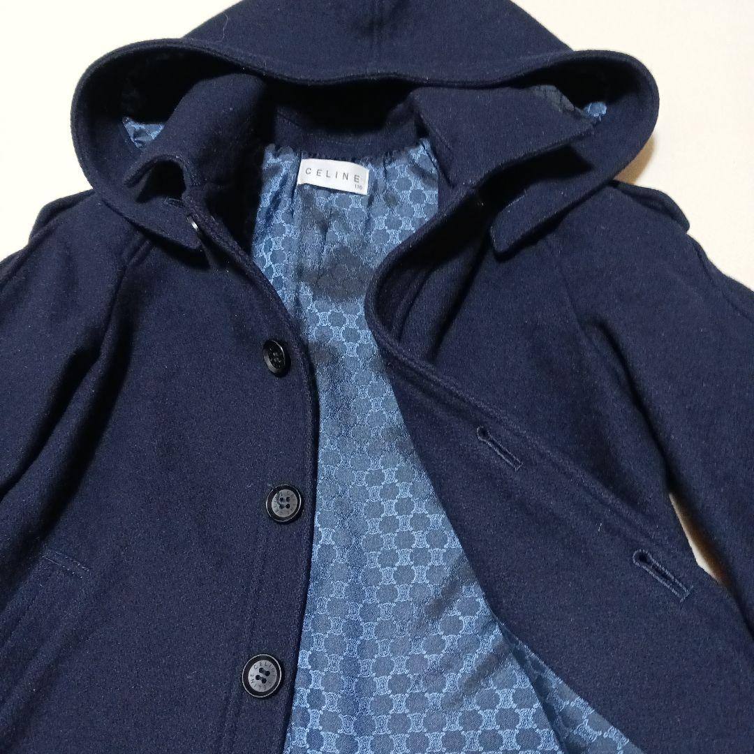 CELINE 美品ネイビー フード付きウールコート110