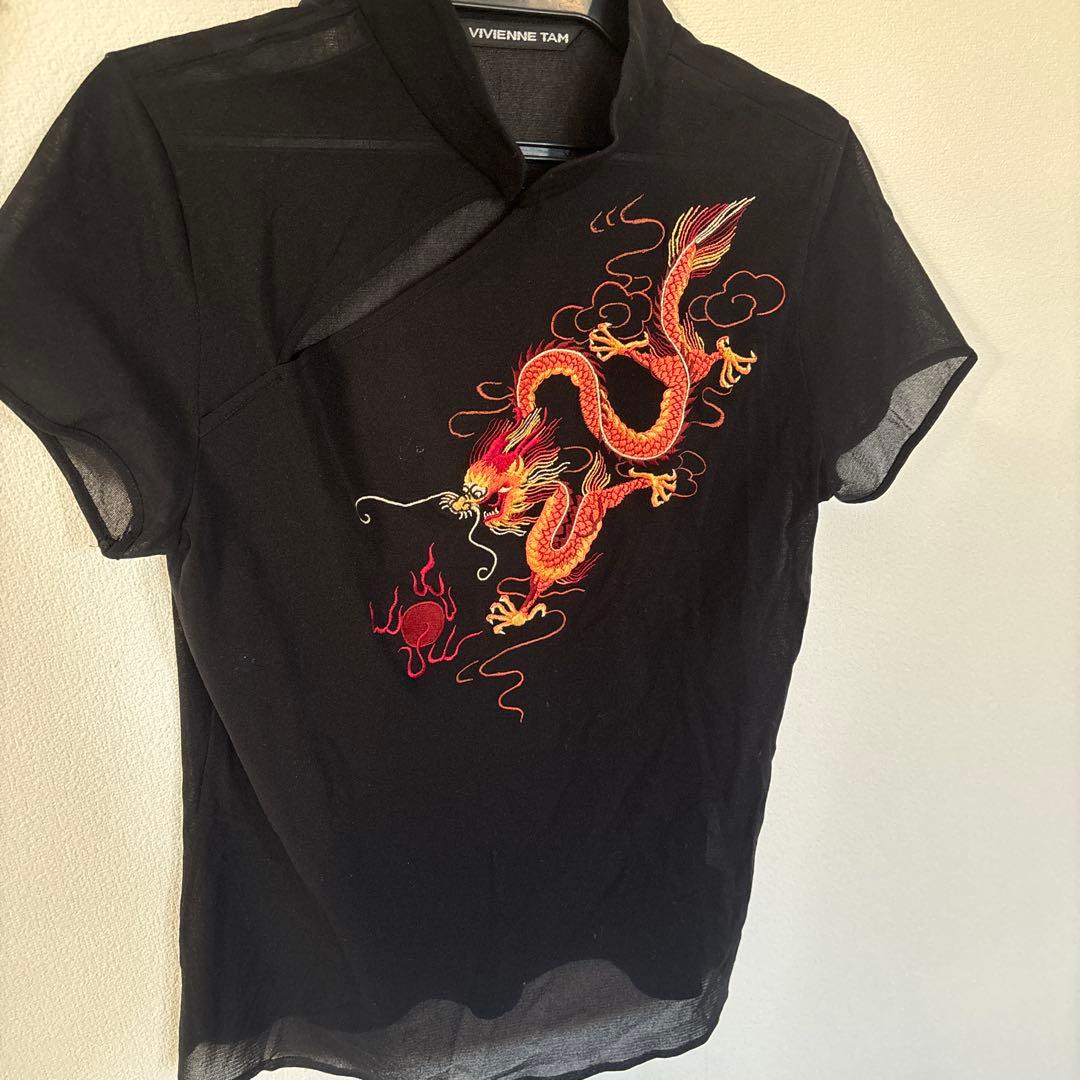 Vivienne Tam ドラゴン刺繍 半袖シースルーシャツ