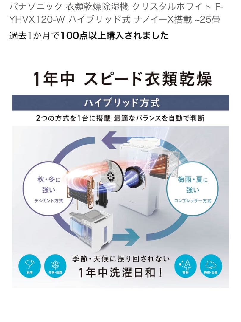 【新品】パナソニック 衣類乾燥機 F-YHVX120-W