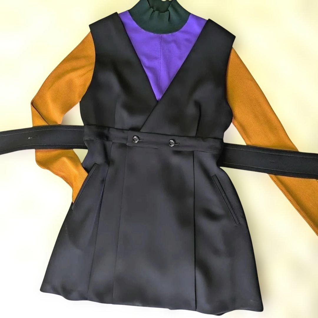 美品 2way ウジョー ベスト ジレ ブラック Vネック モード モノトーン