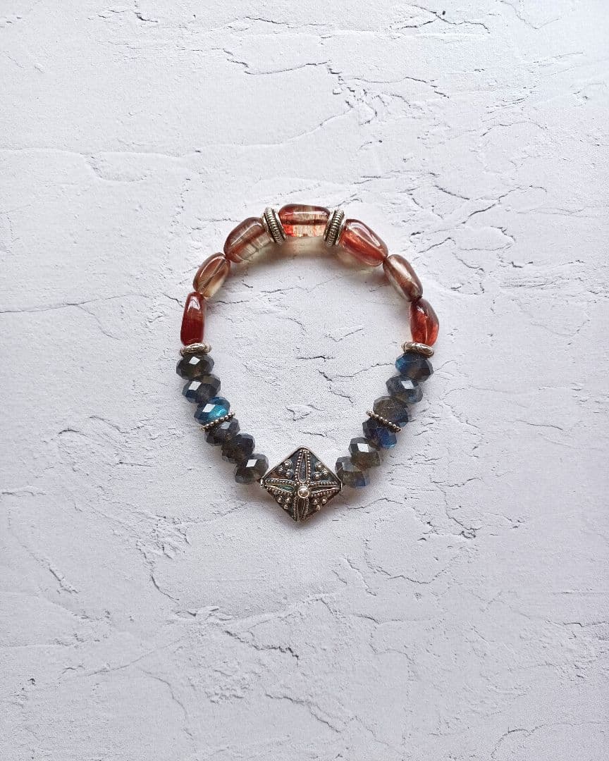 アンデシン×ラブラドライト　天然石ブレスレット　シルバー　パワーストーン