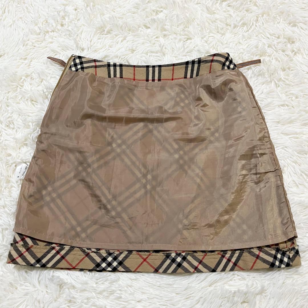 バーバリーブルーレーベル ノバチェックウールスカート 総柄 M(38) ベージュ