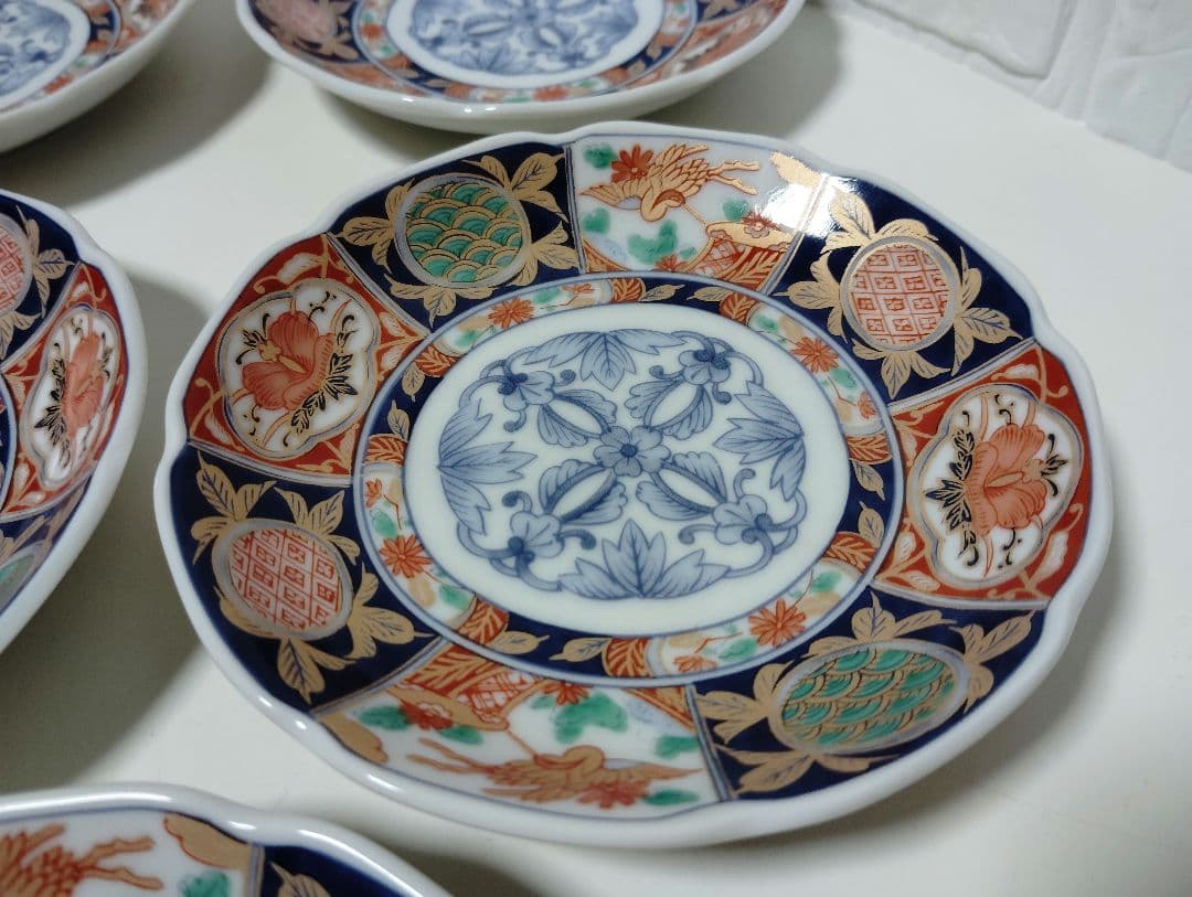 有田焼　龍峰窯　林斎　極美品　金彩古伊万里　染錦花鳥文様　小皿　10枚