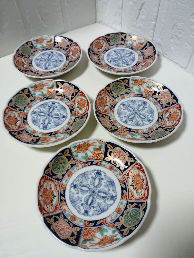 有田焼　龍峰窯　林斎　極美品　金彩古伊万里　染錦花鳥文様　小皿　10枚