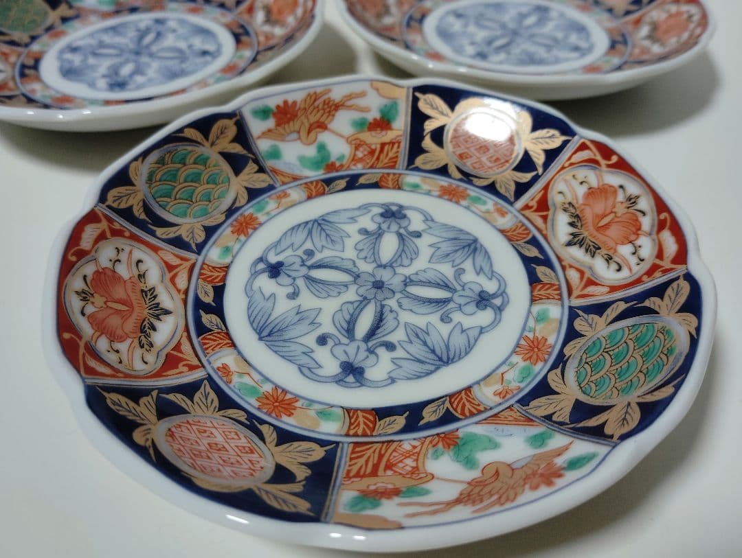 有田焼　龍峰窯　林斎　極美品　金彩古伊万里　染錦花鳥文様　小皿　10枚