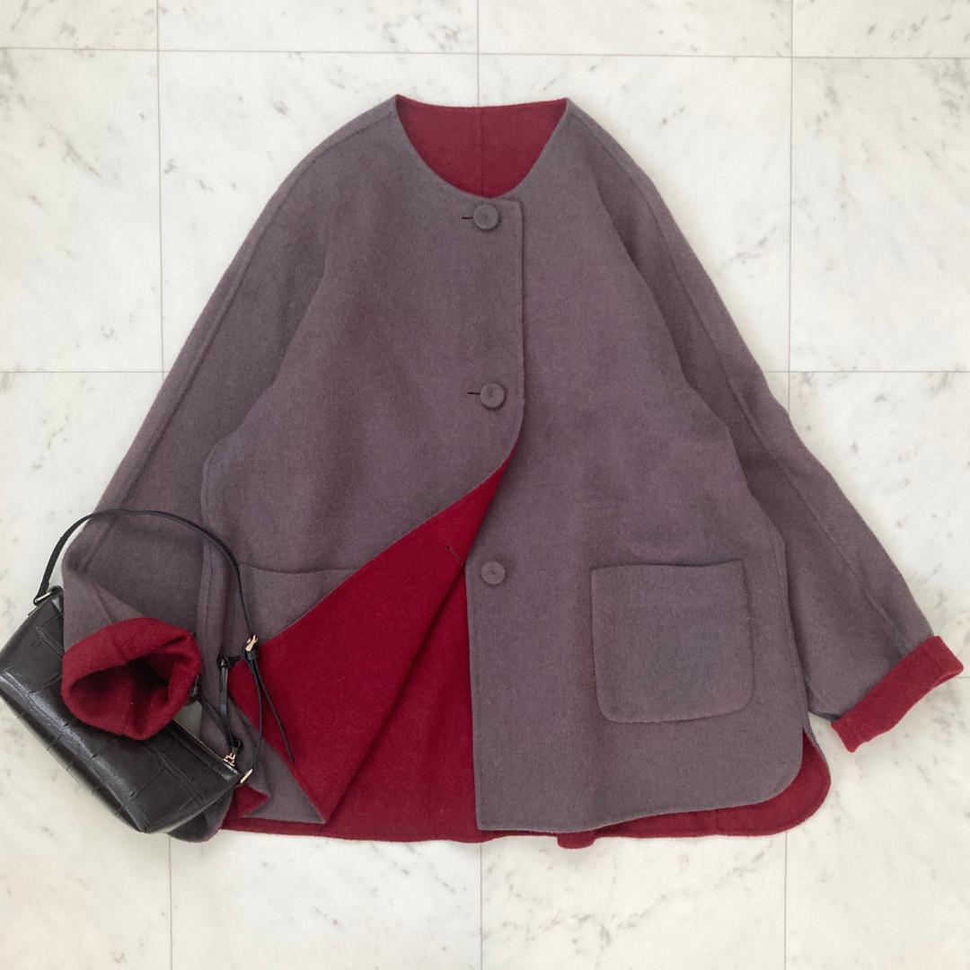 ダーマコレクション　ノーカラーウールジャケット　S~Mサイズ　リバーシブル