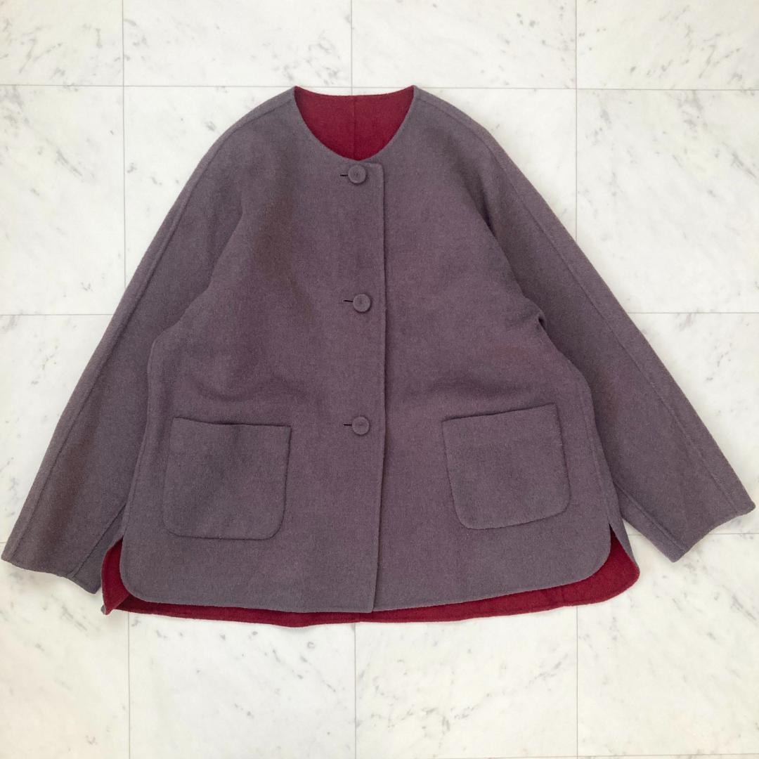 ダーマコレクション　ノーカラーウールジャケット　S~Mサイズ　リバーシブル