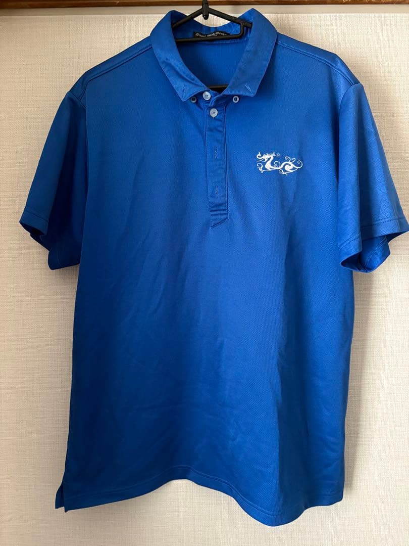 青いポロシャツ DRAGON刺繍 サイズ4