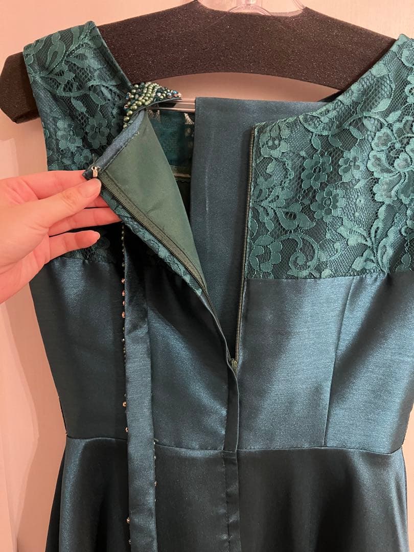 美品 TWEED レース装飾ドレス グリーン 7号 演奏会 発表会 結婚式