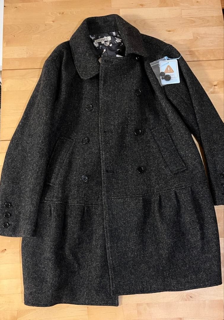 Coyseio ダークグレー ダブルブレスト ロングコート