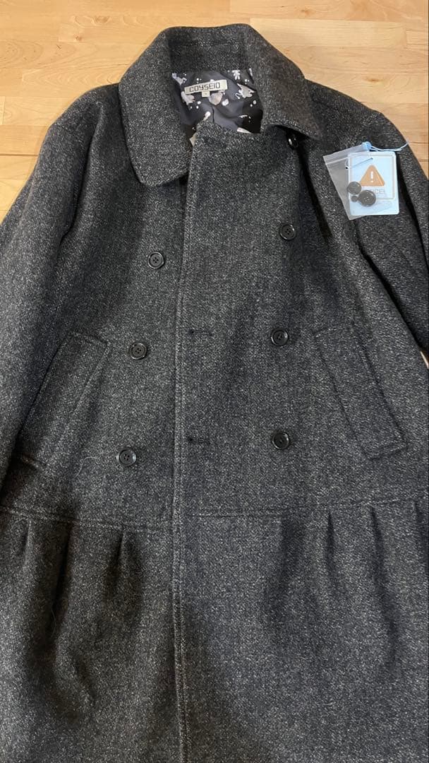 Coyseio ダークグレー ダブルブレスト ロングコート