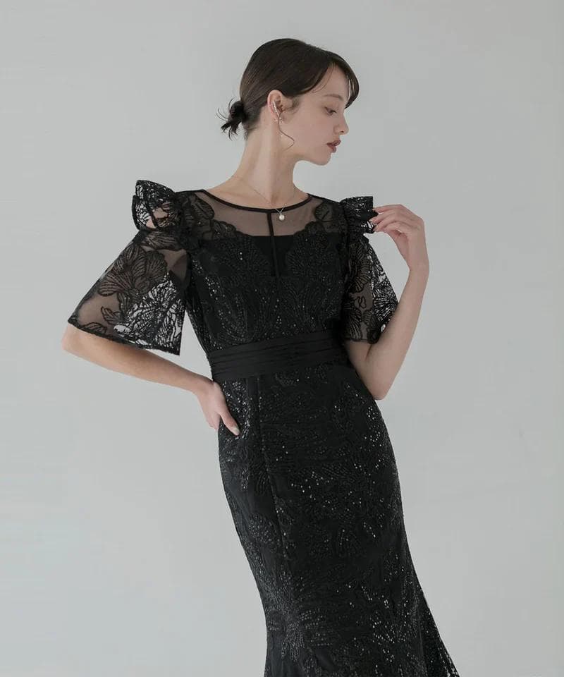 LEJA＊フラワーレースシアーフリルマーメイドワンピースドレス