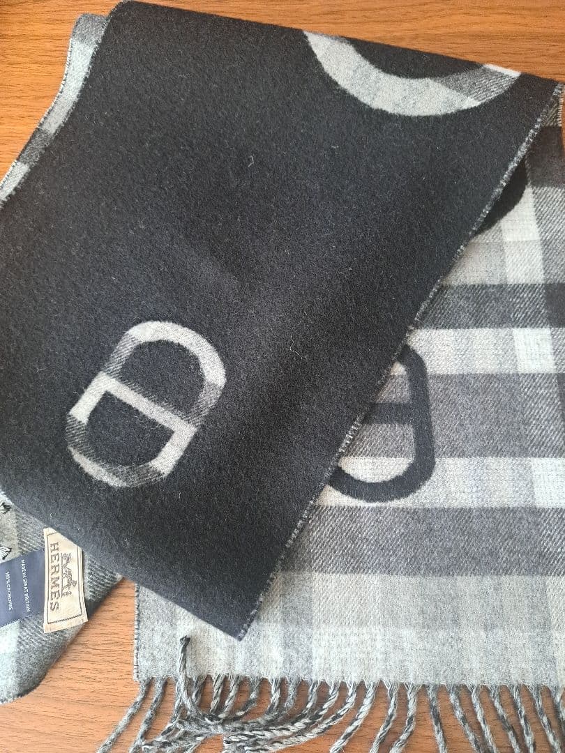 HERMES　カシミアマフラー　シェーヌダンクル