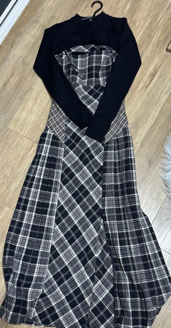 andmary Nadia check long dress ワンピース