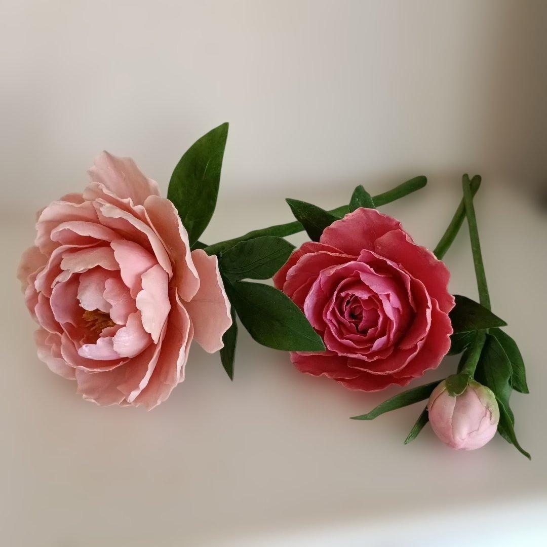 専用　芍薬アレンジ　迎春花　お正月アレンジ　クレイフラワー 樹脂粘土