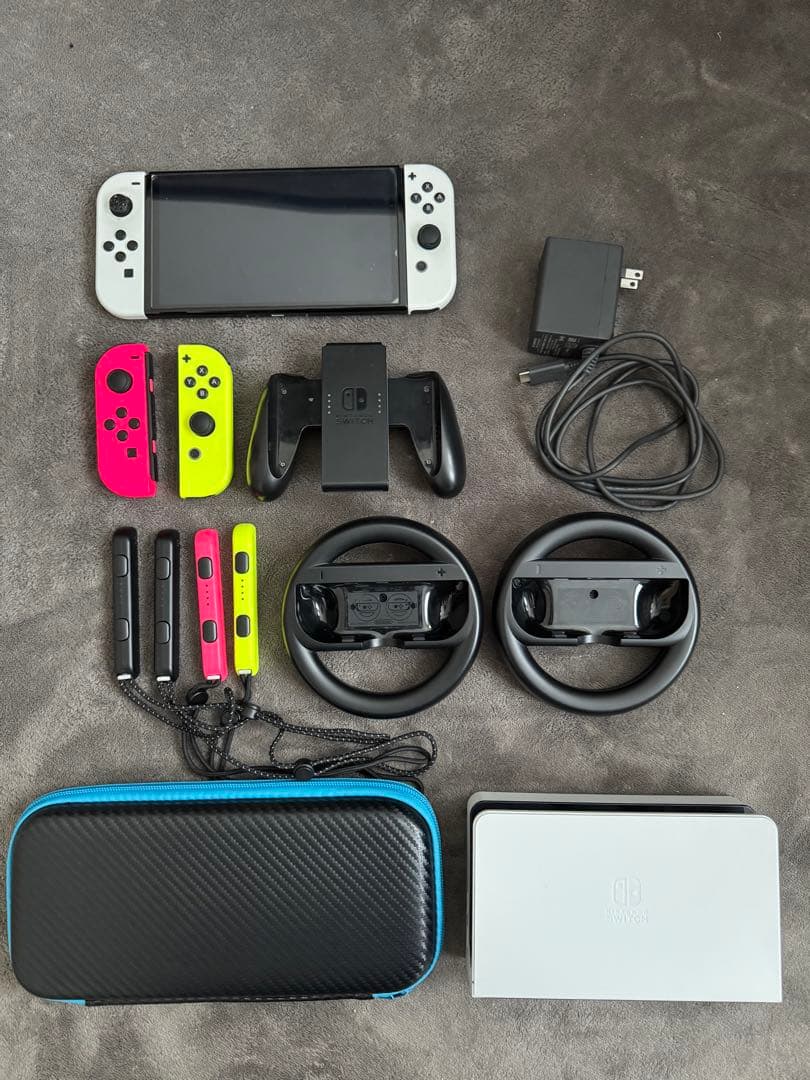 【Joy-Con 4本付】Switch 有機ELモデル＋ハンドル＆ケースセット