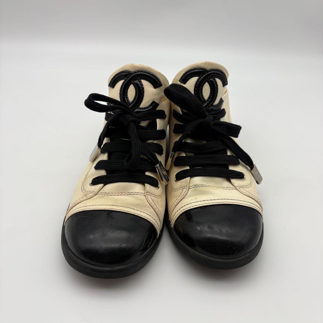 CHANEL シャネル ココマーク スニーカー 37 アイボリー 黒