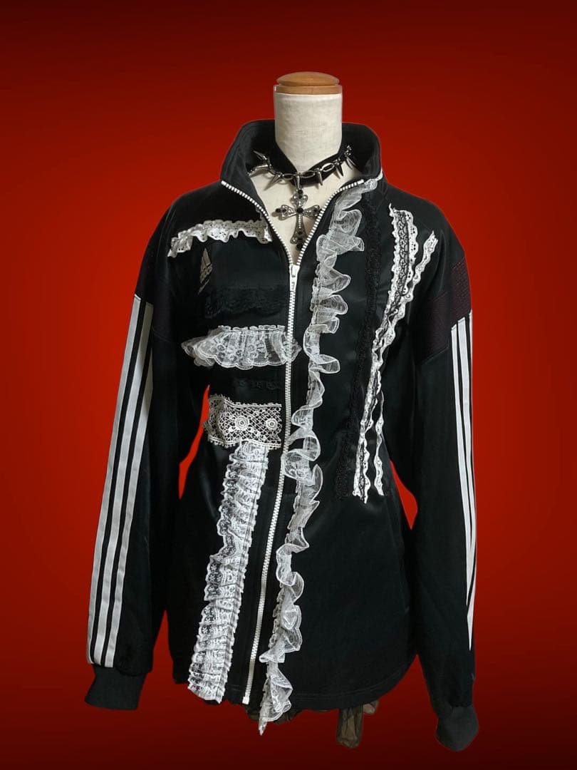 激レアadidas再構築白レースジップトラックy2kフェアリーグランジロック古着