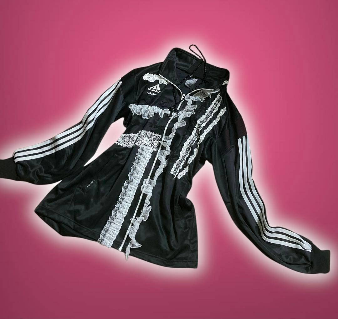 激レアadidas再構築白レースジップトラックy2kフェアリーグランジロック古着