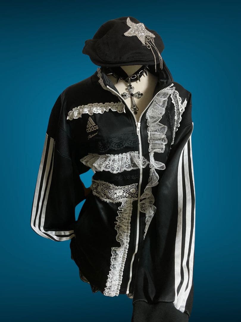 激レアadidas再構築白レースジップトラックy2kフェアリーグランジロック古着