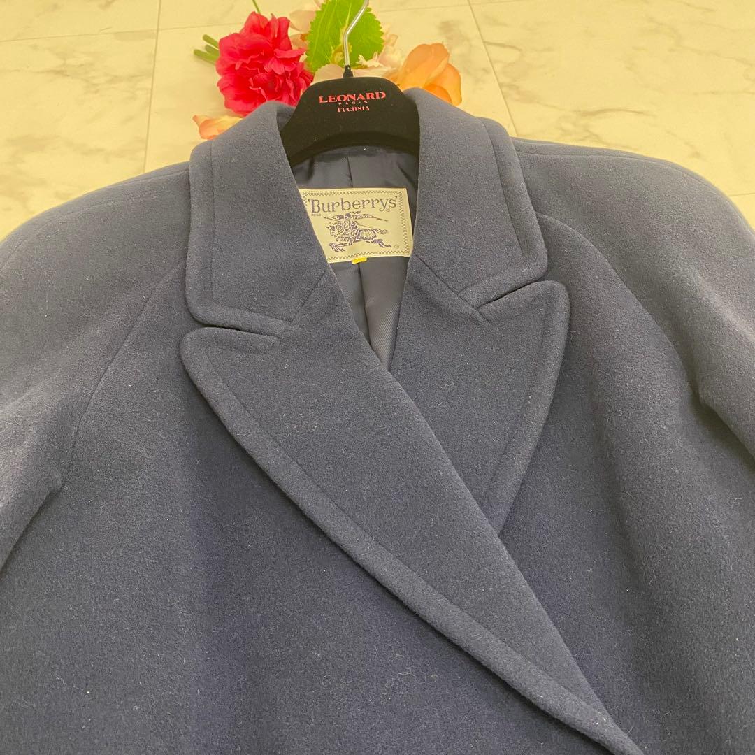 美品✨バーバリー チェスターコート ロングコート カシミヤ ウール ネイビー