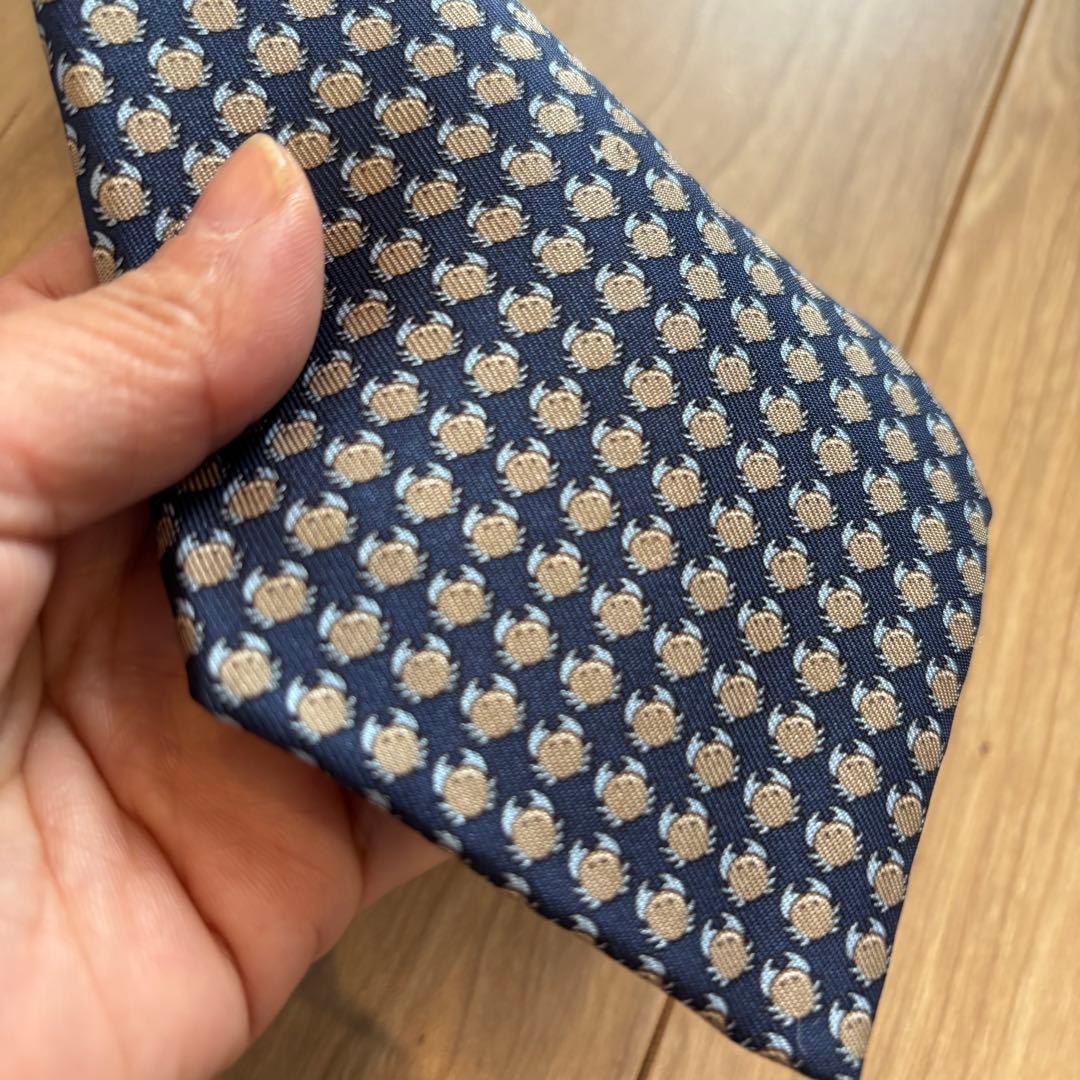 新品　未使用品　ネクタイ HERMES エルメス ネイビー　紺　魚とカニ　海