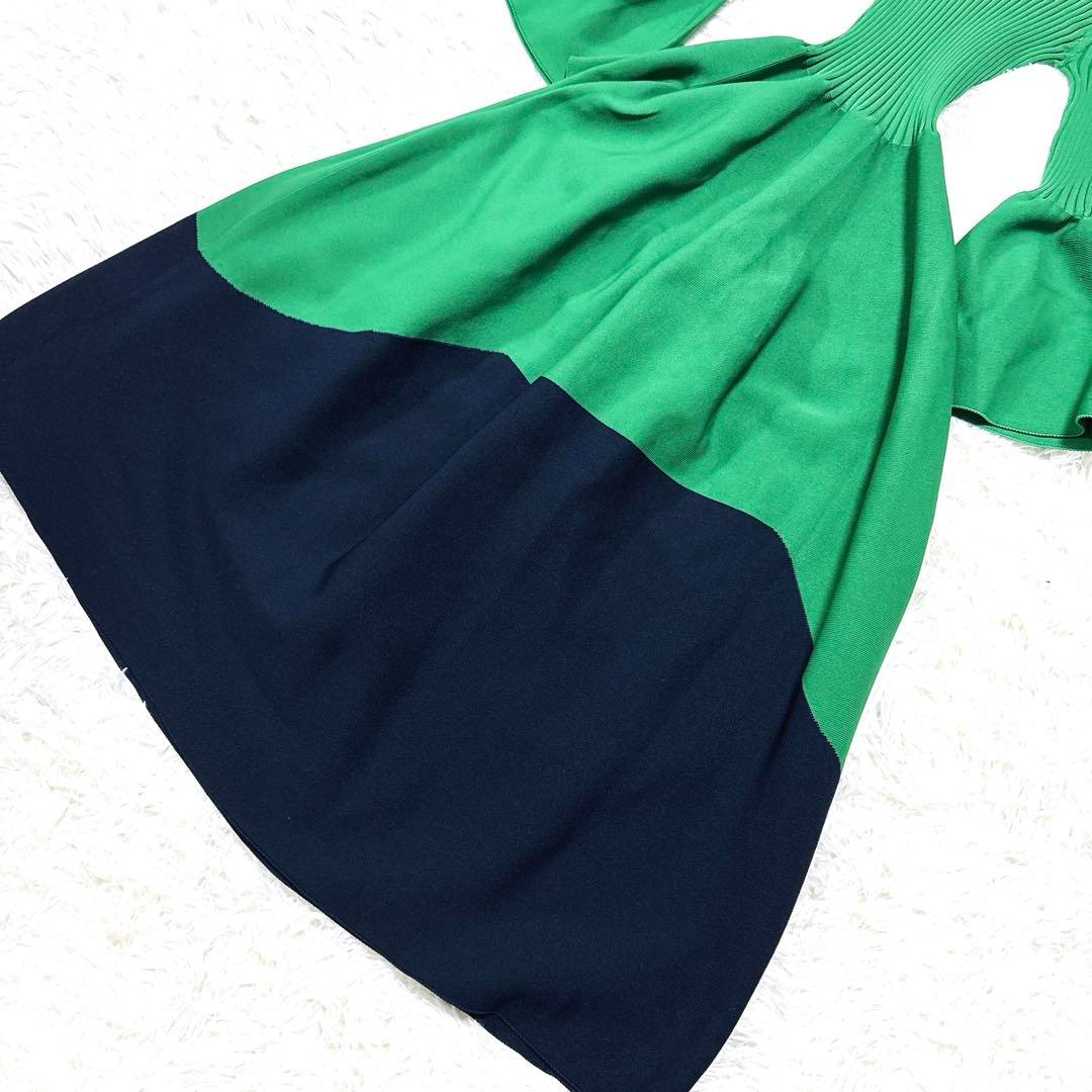 極美品フレイアイディFRAY.I.Dホールロングワンピースニットグリーンネイビー