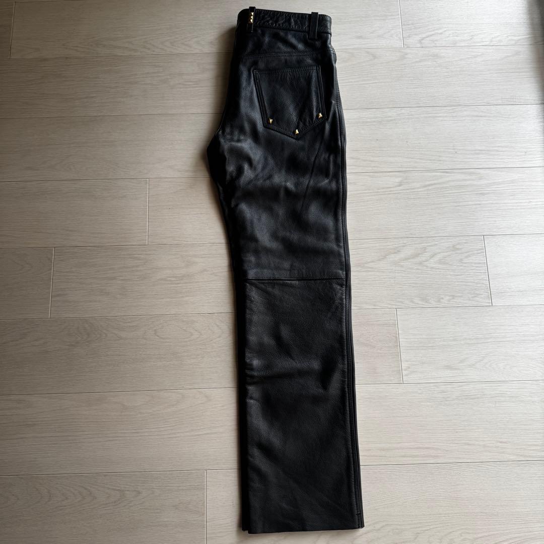 【水牛革】STRAIGHT レザーパンツ　バイクパンツ　黒　本革　パンク