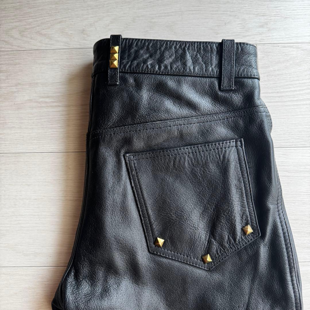 【水牛革】STRAIGHT レザーパンツ　バイクパンツ　黒　本革　パンク