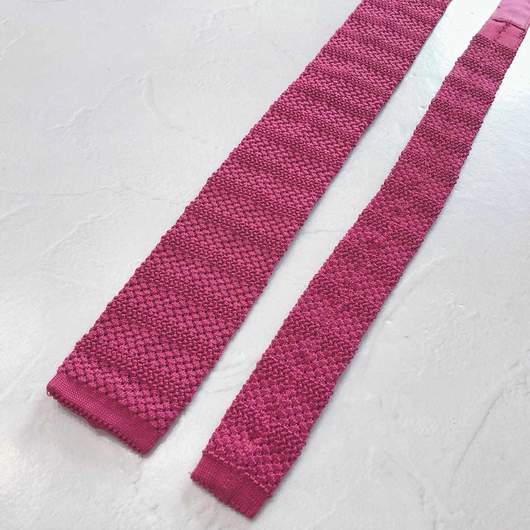 ☆未使用☆ HERMÈS エルメス Hロゴ ネクタイ ニットタイ ピンク シルク